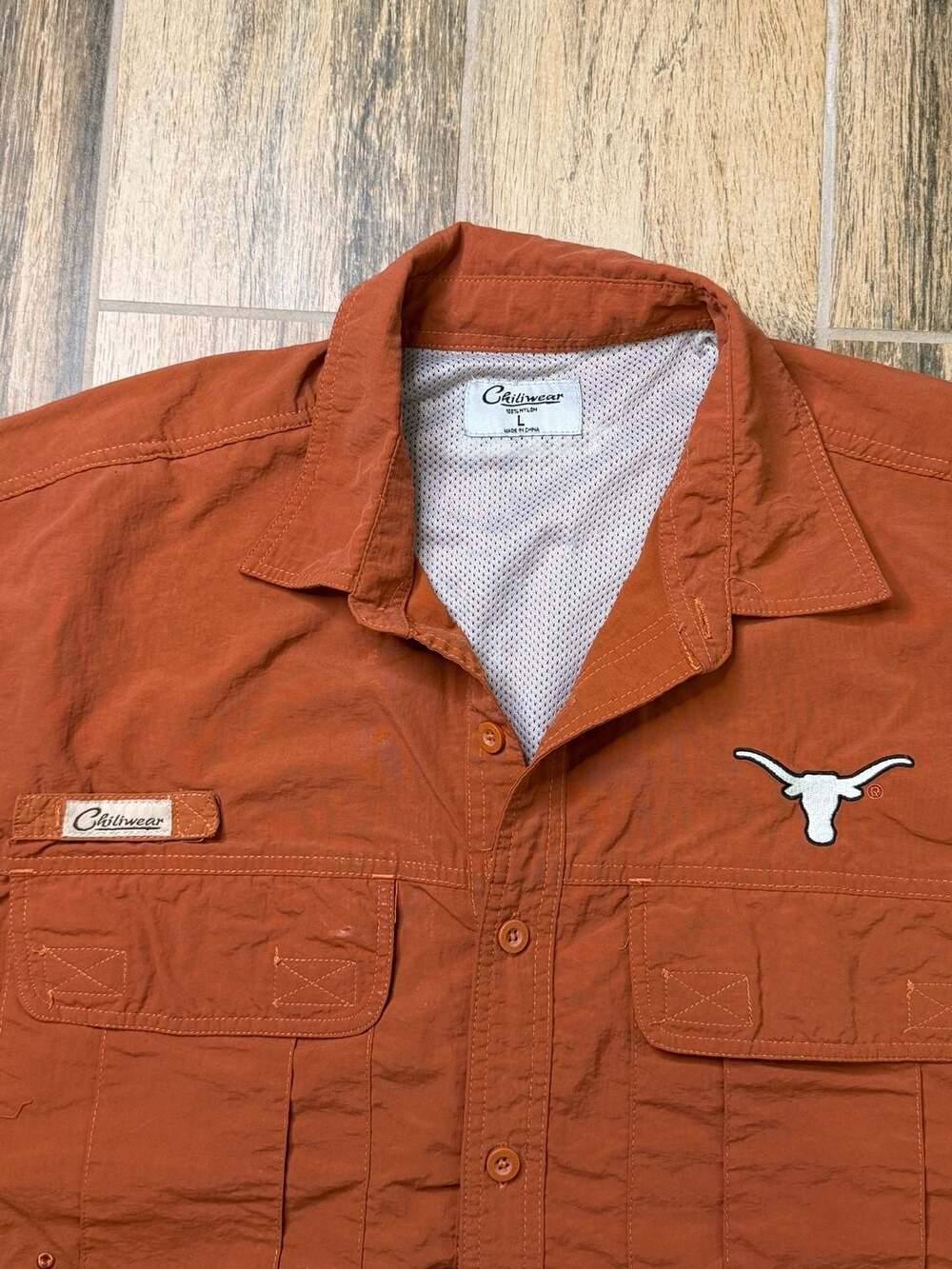 Texas Longhorns Button Up Fishing Shirt Size L Orange Chiliwear